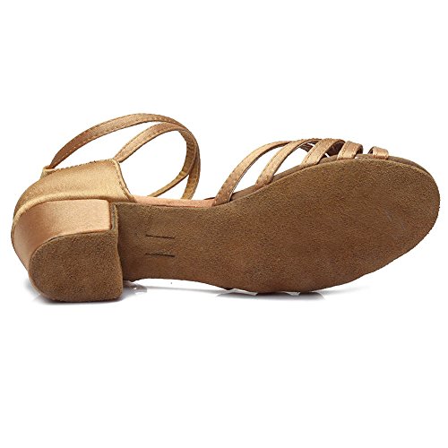 HIPPOSEUS Zapatos de Baile para niña Salón de Baile Latino Práctica de Baile Zapatos de tacón bajo 3.5CM,ES202,Beige,EU 30