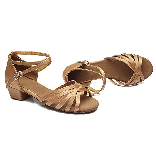 HIPPOSEUS Zapatos de Baile para niña Salón de Baile Latino Práctica de Baile Zapatos de tacón bajo 3.5CM,ES202,Beige,EU 30