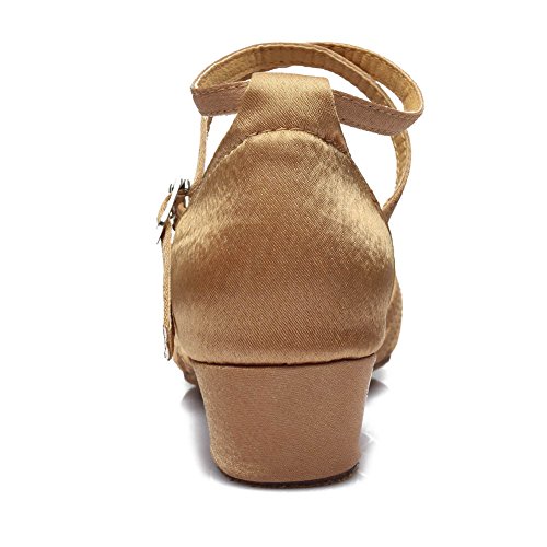 HIPPOSEUS Zapatos de Baile para niña Salón de Baile Latino Práctica de Baile Zapatos de tacón bajo 3.5CM,ES202,Beige,EU 30