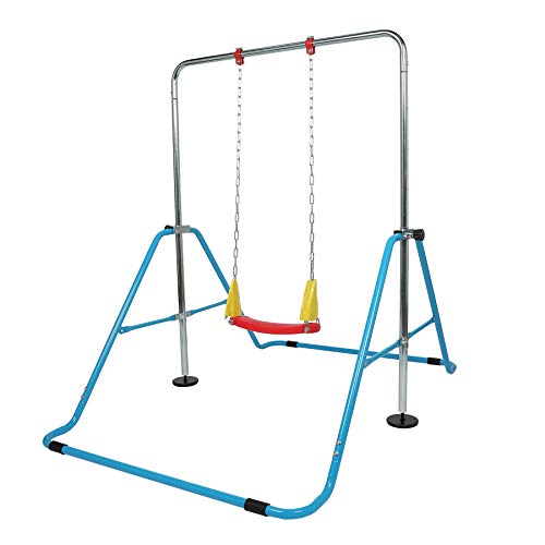 HIRAM Barra de Gimnasia para Niños con Columpio Barra Horizontal Plegable para Niños Barra de Entrenamiento Infantil Ajustable Barra Horizontal de Fitness para Interiores y Exteriores, Jardín