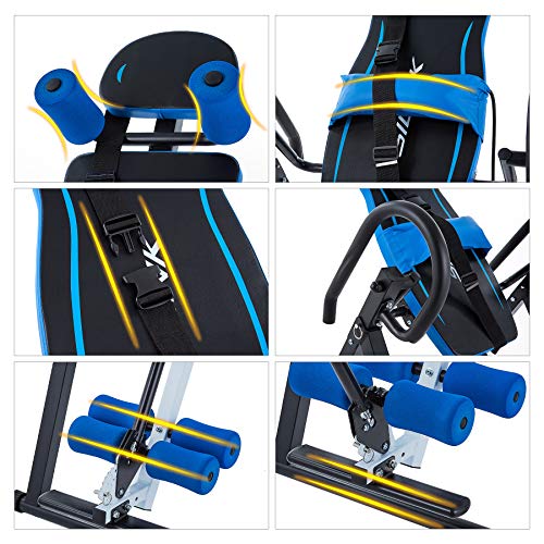 HIRAM Tabla de Inversión por Gravedad Mesa de Inversion con Soporte Lumbar y Tobillo para Espalda Banco de Inversión Plegable para Ejercicios en Gimnasio en Hogar Alivio del Dolor de Espalda (Azul) HIRAM Tabla de Inversión por Gravedad Mesa de Inversion con Soporte Lumbar y Tobillo para Espalda Banco de Inversión Plegable para Ejercicios en Gimnasio en Hogar Alivio del Dolor de Espalda (Azul)