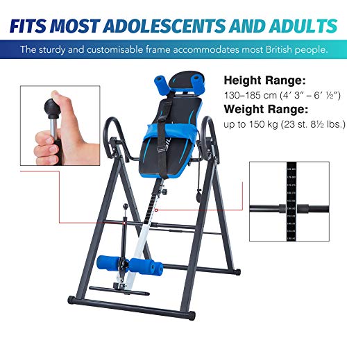HIRAM Tabla de Inversión por Gravedad Mesa de Inversion con Soporte Lumbar y Tobillo para Espalda Banco de Inversión Plegable para Ejercicios en Gimnasio en Hogar Alivio del Dolor de Espalda (Azul) HIRAM Tabla de Inversión por Gravedad Mesa de Inversion con Soporte Lumbar y Tobillo para Espalda Banco de Inversión Plegable para Ejercicios en Gimnasio en Hogar Alivio del Dolor de Espalda (Azul)