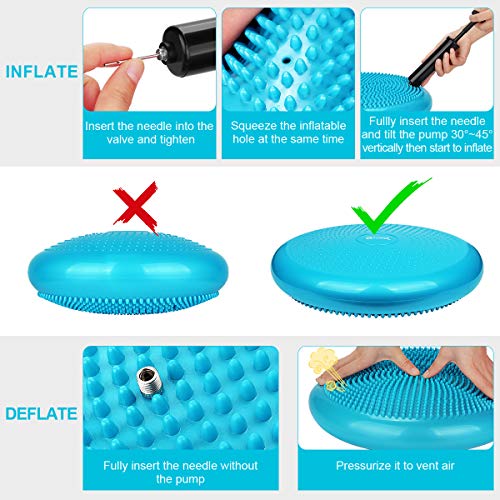 Hivool Cojín de Equilibrio, Disco de Equilibrio para Fitness, Yoga, Ejercicios de Espalda, Fisioterapia Asiento inquieto para Silla de Oficina, Aula con Bomba y Guía (Negro y Azul)