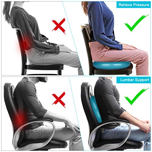 Hivool Cojín de Equilibrio, Disco de Equilibrio para Fitness, Yoga, Ejercicios de Espalda, Fisioterapia Asiento inquieto para Silla de Oficina, Aula con Bomba y Guía (Negro y Azul)