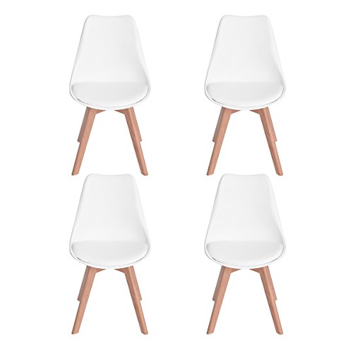 H.J WeDoo Pack de 4 Silla de Comedor Silla escandinava, Pata Madera de Haya y Asiento Acolchado, Estilo nórdico - Blanco H.J WeDoo Pack de 4 Silla de Comedor Silla escandinava, Pata Madera de Haya y Asiento Acolchado, Estilo nórdico - Blanco