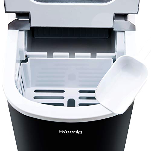 H.Koenig KB12 Máquina silenciosa para Hacer Hielo, 100 W, Capacidad 12 kg, Entre 6 y 13 Minutos, 2 Tamaños de Cubitos, Negro, Plástico, 90 W, Acero Inoxidable