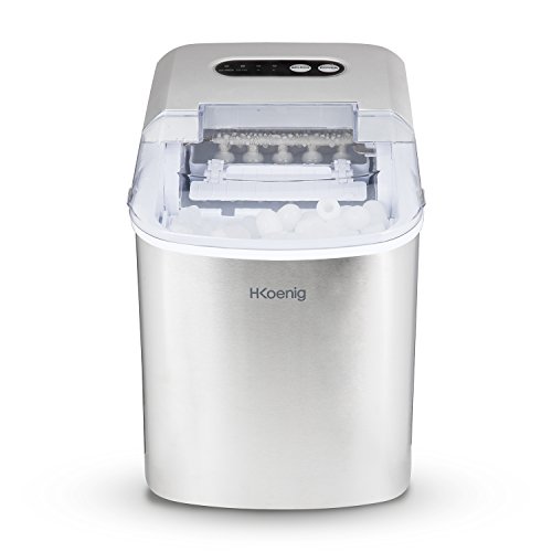 H.Koenig KB14 Máquina de Hacer Hielo, Potencia 120 W, Diaria 12 Kg, Ciclo Producción 10/13 Min, 2 Tamaños Cubitos, Capacidad Bandeja de Agua 2,1 L, Pantalla LCD, Acero Inoxidable, Gris