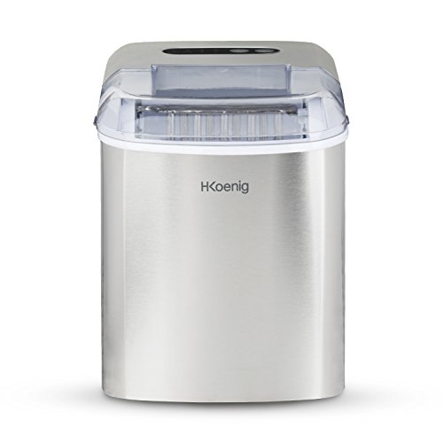 H.Koenig KB14 Máquina de Hacer Hielo, Potencia 120 W, Diaria 12 Kg, Ciclo Producción 10/13 Min, 2 Tamaños Cubitos, Capacidad Bandeja de Agua 2,1 L, Pantalla LCD, Acero Inoxidable, Gris