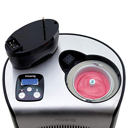 H.Koenig Máquina para Hacer Helados Caseros y Sorbetes, con Compresor 150 W, 1,5 litros, Acero Inoxidable HF250, Negro y gris