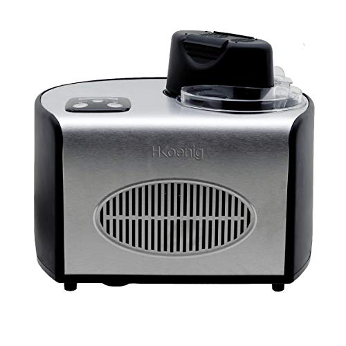 H.Koenig Máquina para Hacer Helados Caseros y Sorbetes, con Compresor 150 W, 1,5 litros, Acero Inoxidable HF250, Negro y gris