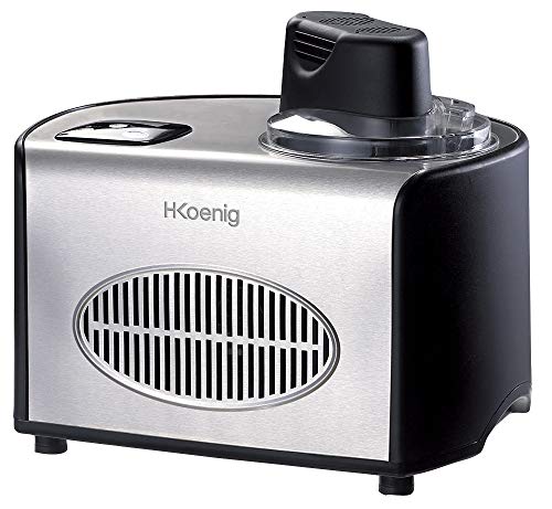 H.Koenig Máquina para Hacer Helados Caseros y Sorbetes, con Compresor 150 W, 1,5 litros, Acero Inoxidable HF250, Negro y gris