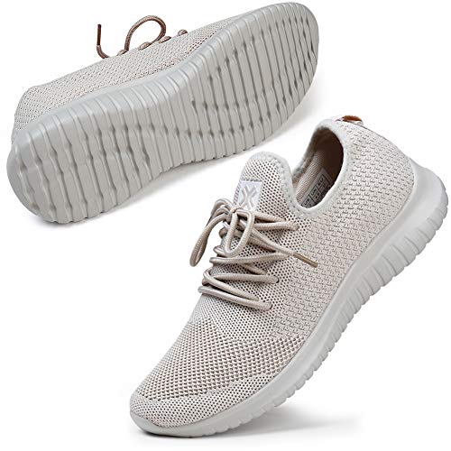 HKR Zapatillas de deporte para mujer, transpirables, ligeras, para el tiempo libre, para correr, ir en la calle, para actividades al aire libre, correr, gimnasio, fitness, color Marfil, talla 36 EU