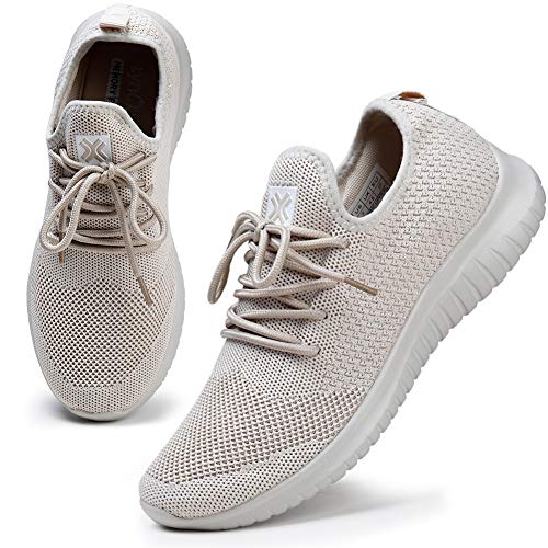 HKR Zapatillas de deporte para mujer, transpirables, ligeras, para el tiempo libre, para correr, ir en la calle, para actividades al aire libre, correr, gimnasio, fitness, color Marfil, talla 36 EU