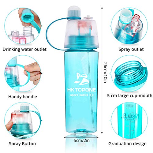 HKTOPONE Niño Rociar Botella de Agua Deporte en Aerosol para Beber Botella de Agua Ciclismo Sin BPA 600 ml para Gimnasio, Ciclismo Correr Escalada Senderismo y montañismo (Azul)