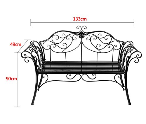 hlc Banco de jardín de Hierro Forjado, Inoxidable y Plegable- Color Negro, Elegir, 133 * 49 * 90cm