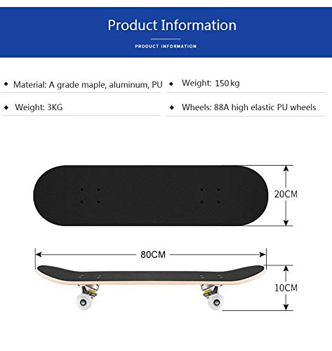 HLKJGS MonopatíN Completo De 31"MonopatíN De Arce Deformado con Llama Azul Longboard para Exteriores 8 Capas MonopatíN Profesional De Madera De Arce