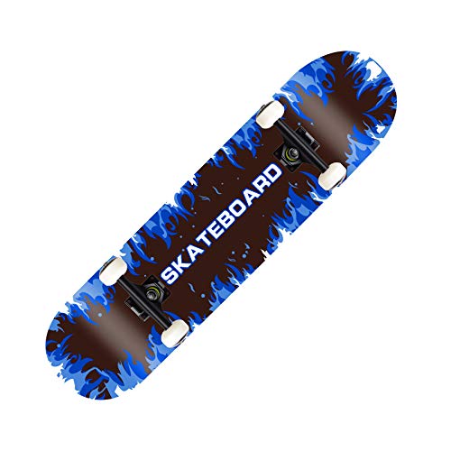 HLKJGS MonopatíN Completo De 31"MonopatíN De Arce Deformado con Llama Azul Longboard para Exteriores 8 Capas MonopatíN Profesional De Madera De Arce