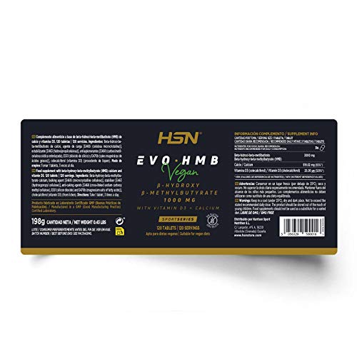 HMB de HSN Sports | Evohmb 1000 mg | Con Vitamina D | Anticatabólico, Ayuda a Ganar Masa Muscular, Recuperador, Ideal para Dieta de Definición | Vegano, Sin Gluten, Sin Lactosa, 120 tabletas