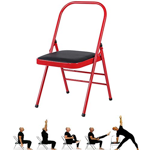 HMJY Silla de Yoga Plegable, Silla de Fitness portátil de Metal asistida por Yoga PU con asa, Silla estándar sin Respaldo, Apoyo para asanas de Yoga y Yoga restaurativa,B-PU