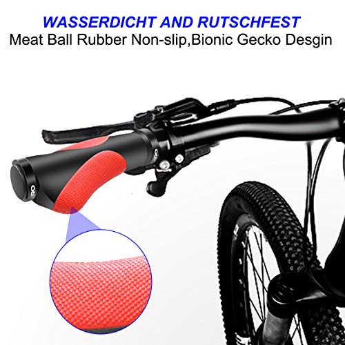 HNOOM Puños MTB Ergonomicos, Puños para Bicicleta Doble Bloqueo, Antideslizante Caucho Puños Manillar Bicicleta, para Bici de Montaña MTB BMX con Mango de Diámetro 22mm (Negro Rojo)