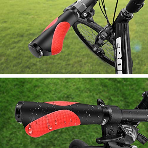 HNOOM Puños MTB Ergonomicos, Puños para Bicicleta Doble Bloqueo, Antideslizante Caucho Puños Manillar Bicicleta, para Bici de Montaña MTB BMX con Mango de Diámetro 22mm (Negro Rojo)