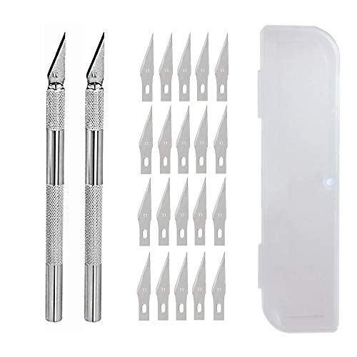 Hobby Knife Juego de cuchillos artesanales de precisión de acero inoxidable para bricolaje Trabajo de arte - 2 asas y 60 hojas de repuesto con estuche (2+20-2) Hobby Knife Juego de cuchillos artesanales de precisión de acero inoxidable para bricolaje Trabajo de arte - 2 asas y 60 hojas de repuesto con estuche (2+20-2)