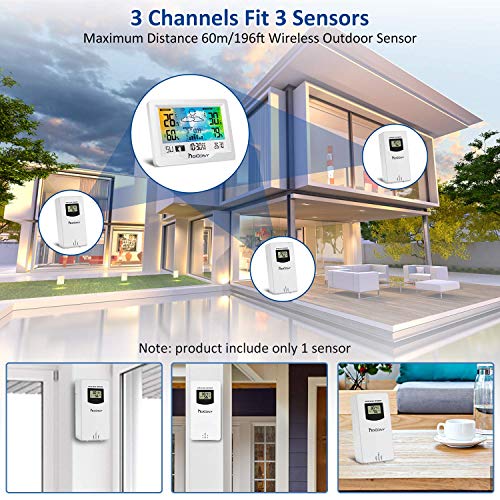 HOCOSY Estación Meteorológica Interior y Exterior con Sensor Inalámbrico al Aire Libre, Termómetro Ambiental con Temperatura,Humedad,Tiempo,Hora Local,2 Despertador y 2 Canales