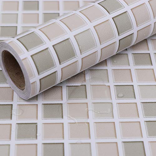 Hode Mosaico Papel Adhesivo para Azulejos Cocina 40X300cm Impermeable Papel Pintado Autoadhesivo Baño Cocina Marrón Claro Vinilo Decorativos