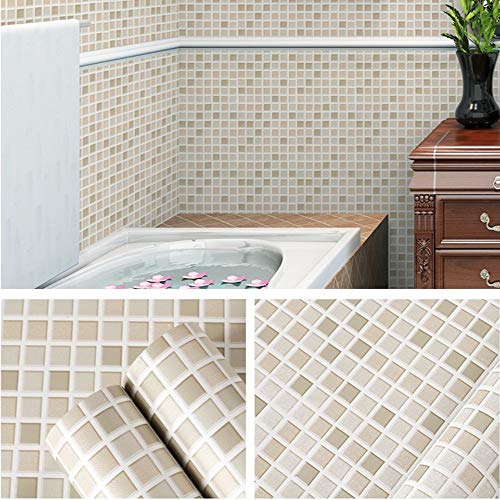 Hode Mosaico Papel Adhesivo para Azulejos Cocina 40X300cm Impermeable Papel Pintado Autoadhesivo Baño Cocina Marrón Claro Vinilo Decorativos