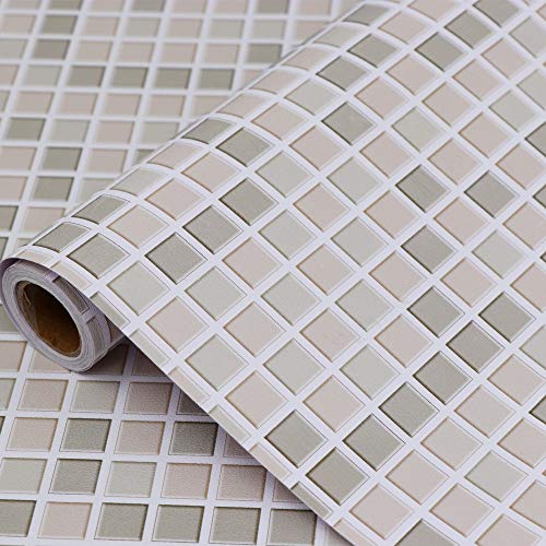 Hode Mosaico Papel Adhesivo para Azulejos Cocina 40X300cm Impermeable Papel Pintado Autoadhesivo Baño Cocina Marrón Claro Vinilo Decorativos