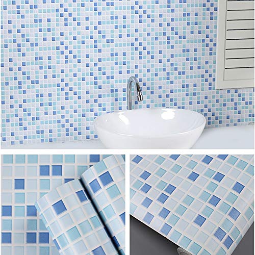 Hode Mosaico Vinilo Decorativos Adhesivo para Azulejos Cocina 40X300cm Impermeable Papel Pintado Autoadhesivo Baño Azul