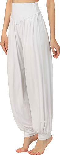 Hoerev Pantalón ancho de Yoga, tejido elástico muy suave, Blanco