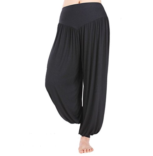 Hoerev Pantalón ancho de Yoga, tejido elástico muy suave, Negro