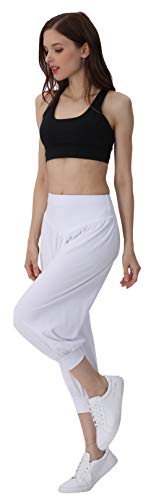 Hoerev - Pantalones capri para mujer, muy suaves, modales, elastano, para yoga, pilates, capri - Blanco - XXL Hoerev - Pantalones capri para mujer, muy suaves, modales, elastano, para yoga, pilates, capri - Blanco - XXL