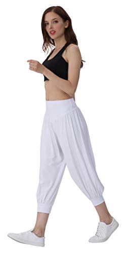 Hoerev - Pantalones capri para mujer, muy suaves, modales, elastano, para yoga, pilates, capri - Blanco - XXL