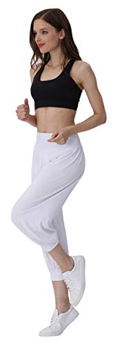 Hoerev - Pantalones capri para mujer, muy suaves, modales, elastano, para yoga, pilates, capri - Blanco - XXL