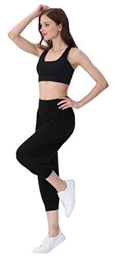 Hoerev - Pantalones capri para mujer, muy suaves, modales, elastano, para yoga, pilates, capri - Negro - X-Large