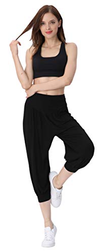 Hoerev - Pantalones capri para mujer, muy suaves, modales, elastano, para yoga, pilates, capri - Negro - X-Large