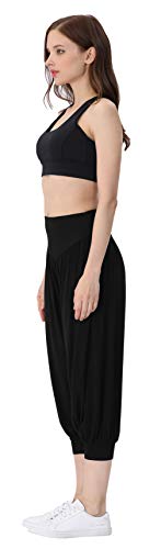 Hoerev - Pantalones capri para mujer, muy suaves, modales, elastano, para yoga, pilates, capri - Negro - XXL