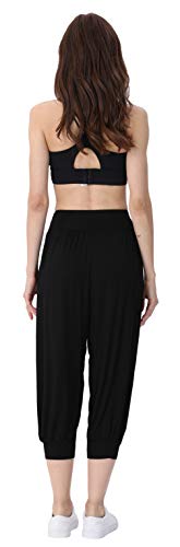 Hoerev - Pantalones capri para mujer, muy suaves, modales, elastano, para yoga, pilates, capri - Negro - XXL