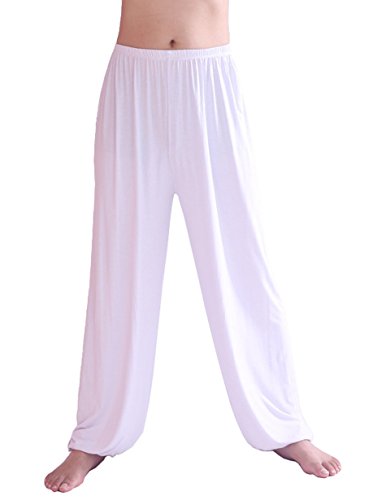 Hoerev Pantalones de Yoga/Pilates para Hombre, Color Blanco, Talla Large