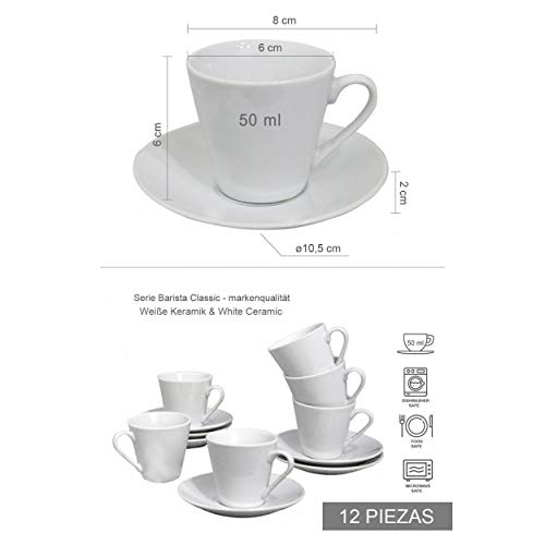 Hogar y Mas Juego de Café Barista Classic de Porcelana Blanca. Tazas Café Clásicas. - Set de 12 Hogar y Mas Juego de Café Barista Classic de Porcelana Blanca. Tazas Café Clásicas. - Set de 12
