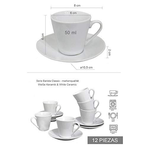 Hogar y Mas Juego de Café Barista Classic de Porcelana Blanca. Tazas Café Clásicas. - Set de 12