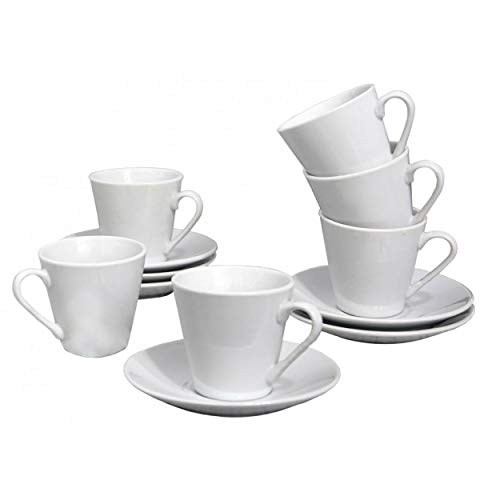 Hogar y Mas Juego de Café Barista Classic de Porcelana Blanca. Tazas Café Clásicas. - Set de 12