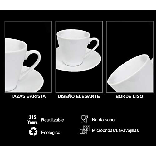 Hogar y Mas Juego de Café Barista Classic de Porcelana Blanca. Tazas Café Clásicas. - Set de 12