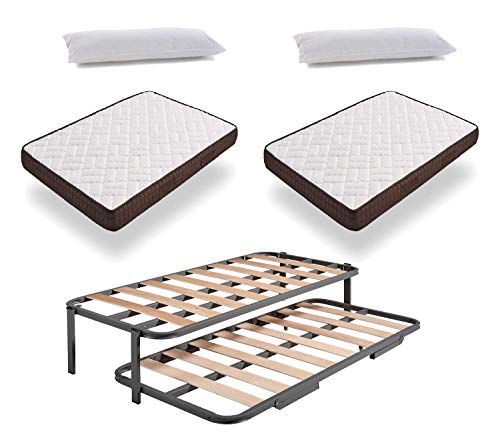 HOGAR24 ES Cama Nido Metálica Reforzada + 2 Colchones Viscoelasticos Viscobrown + 2 Almohadas De Fibra Resinada, 90x190 cm HOGAR24 ES Cama Nido Metálica Reforzada + 2 Colchones Viscoelasticos Viscobrown + 2 Almohadas De Fibra Resinada, 90x190 cm