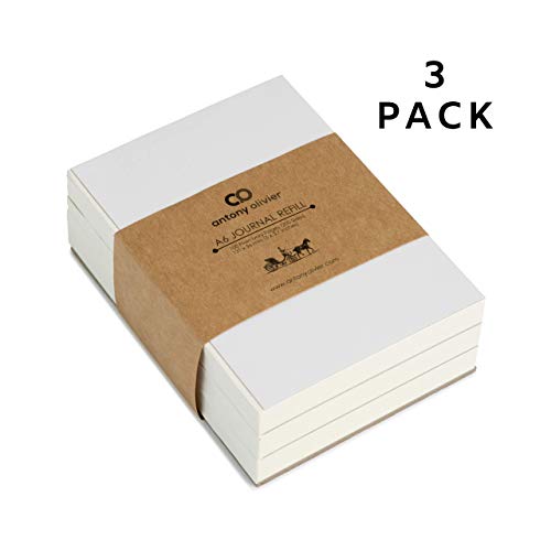 Hojas de Recambio | BLANCO | de Calidad Superior para Agenda de Piel Antony Olivier | Tamaño A6 (131 x 96 mm) | Conjunto de 3 Recambios | 100 Páginas Color Marfil (200 Caras)