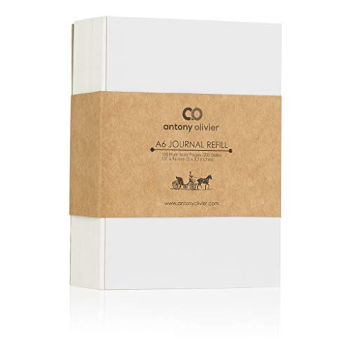 Hojas de Recambio | BLANCO | de Calidad Superior para Agenda de Piel Antony Olivier | Tamaño A6 (131 x 96 mm) | Conjunto de 3 Recambios | 100 Páginas Color Marfil (200 Caras)