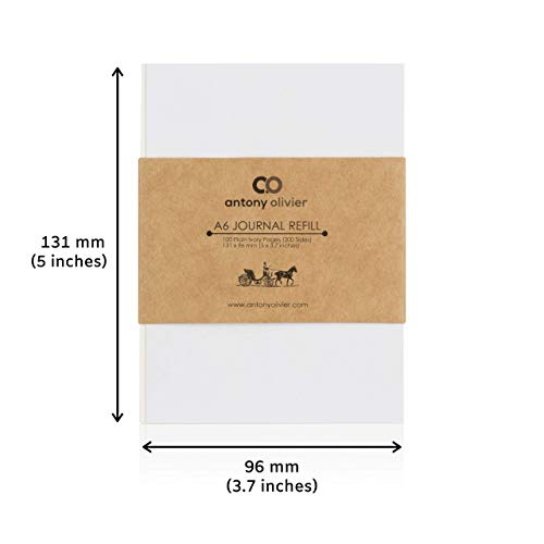Hojas de Recambio | BLANCO | de Calidad Superior para Agenda de Piel Antony Olivier | Tamaño A6 (131 x 96 mm) | Conjunto de 3 Recambios | 100 Páginas Color Marfil (200 Caras)