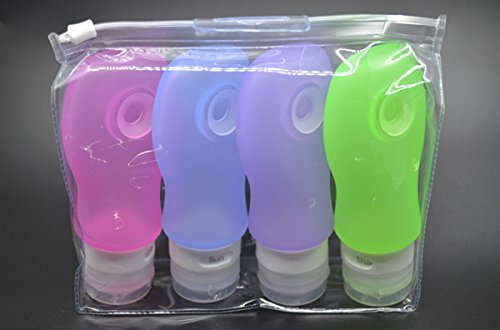 HoJoor Botellas de Viaje de Silicona, FDA Certified 100% BPA Gratis Recipientes rellenables portátiles a Prueba de Fugas para champú, Acondicionador,Loción, artículos de tocador(4 Unidades) -89ml